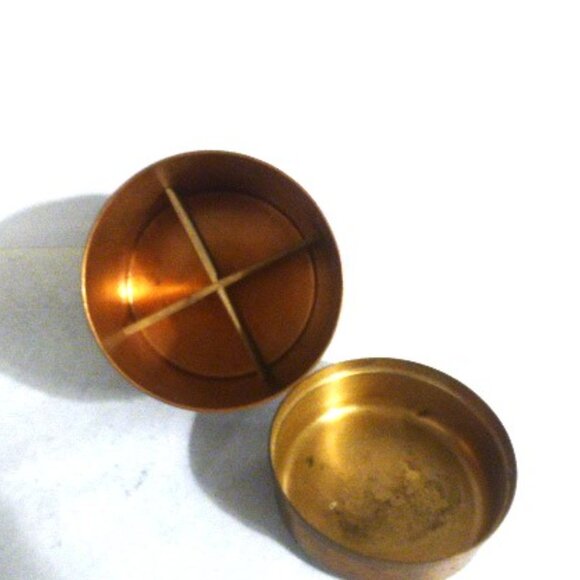 DUK-IT HUMIDOR & 2 Tobacco Cans Leather-Wrapped Copper Body Brass Lids - Picture 8 of 10